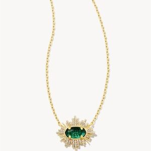 Kendra Scott Grayson Sunburst Frame Short Pendant Necklace-Gold Green Glass